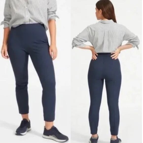 Everlane Navy Blue High Waisted Side Zip Stretch Cotton Work Crop Pants Size 0 - Picture 1 of 8